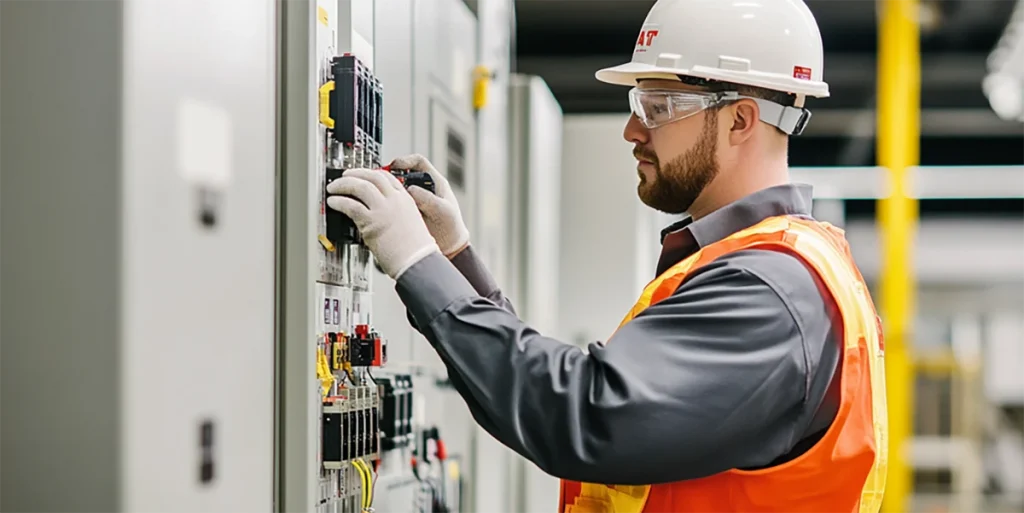 Technician configuring data center equipment, representing CenterGrid’s Virtual Studio infrastructure behind remote creative workloads.